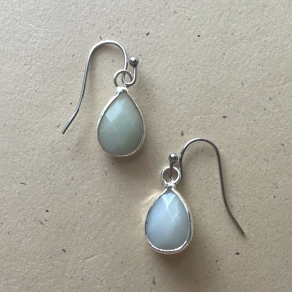 Silver-tone Amazonite Gemstone Dangle Earrings